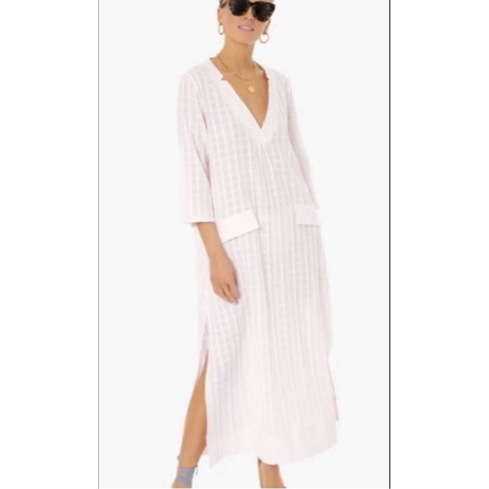 Pomander Place M Tuckernuck Caftan Carolina Pink Cotton Textured Maxi Dress Boho